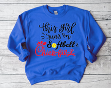 Load image into Gallery viewer, This Girl Runs on Softball & Chick-Fil-A Sweatshirt