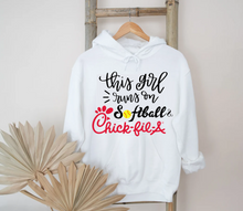 Load image into Gallery viewer, This Girl Runs on Softball & Chick-Fil-A Sweatshirt