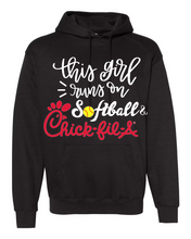 Load image into Gallery viewer, This Girl Runs on Softball &amp; Chick-Fil-A Sweatshirt