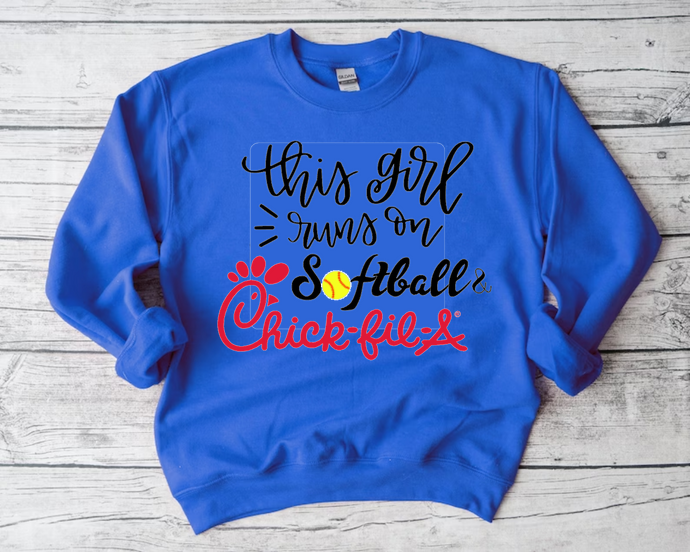 This Girl Runs on Softball & Chick-Fil-A Sweatshirt