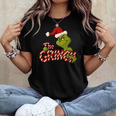 Crochet-Style Grinchy Christmas Candy Cane Tee