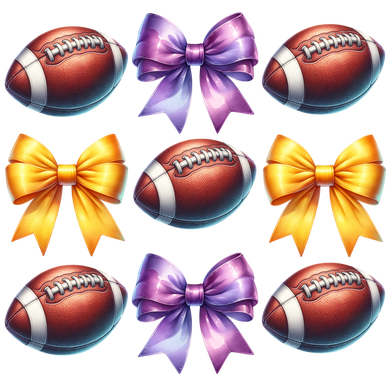 Yellow and Purple Coquette bows and Footballs