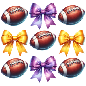 Yellow and Purple Coquette bows and Footballs