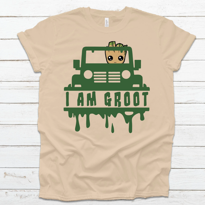 Groot driving a Jeep