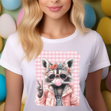 Cool Raccoon with Bubble Gum & Peace Sign