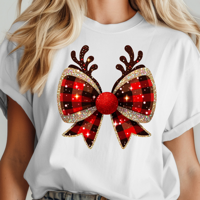 Festive Reindeer Plaid Bow