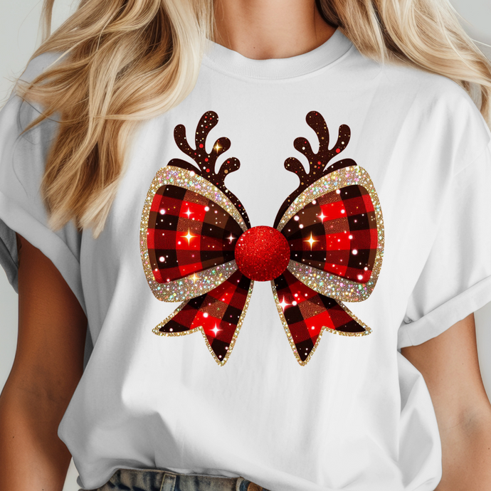 Festive Reindeer Plaid Bow