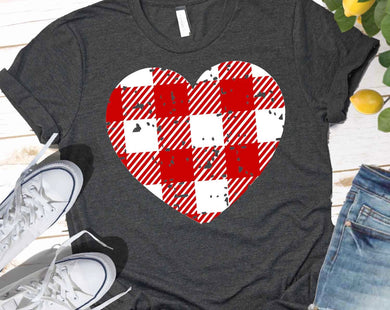 Red and White Buffalo Check Distressed Heart